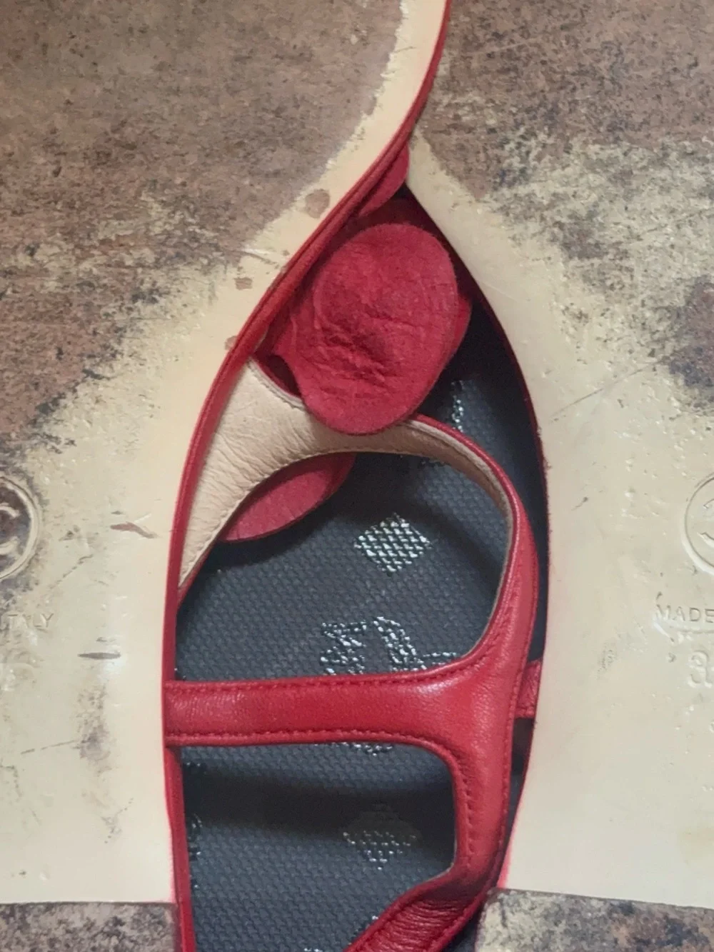 CHANEL Red Camellia Leather T-Strap Sandals